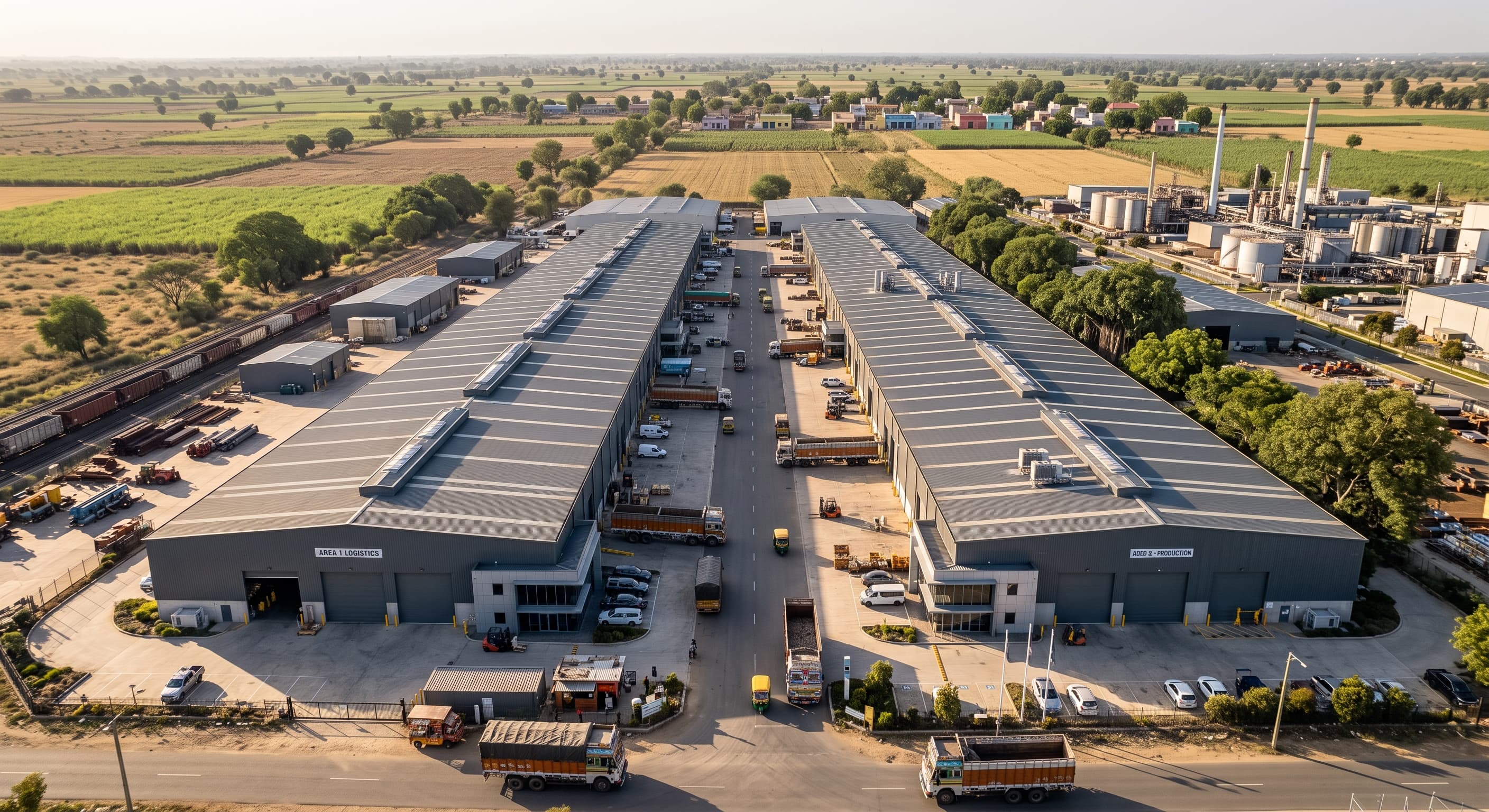 Illustrative rendering of an industrial manufacturing facility